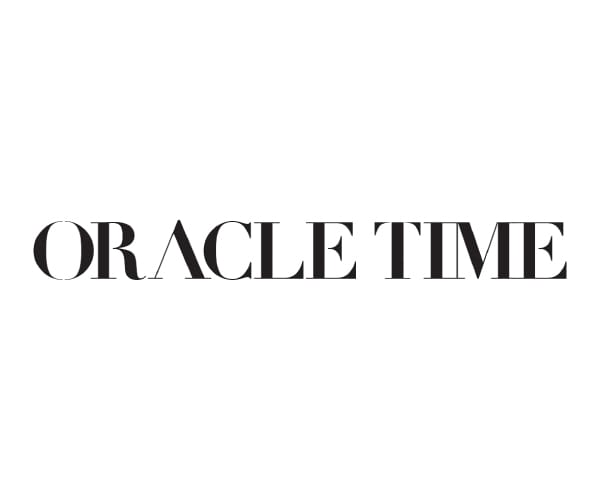 Logo for Oracle Time in elegant black serif lettering centered on a light gray background.