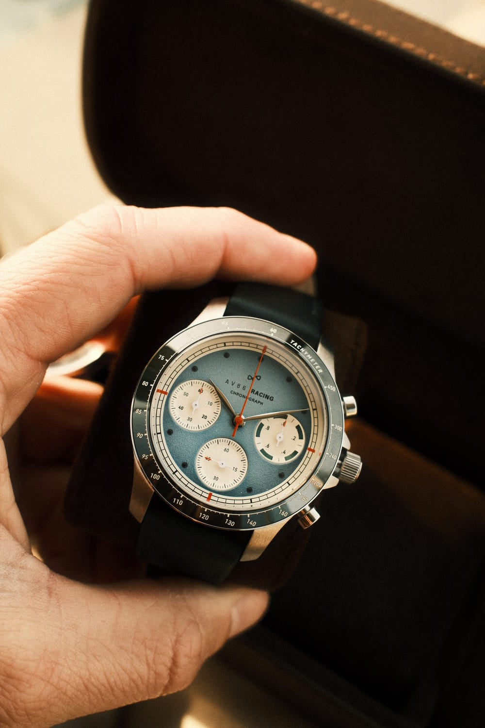 1960 Racing Chronograph, Steel / Sky Blue & Green