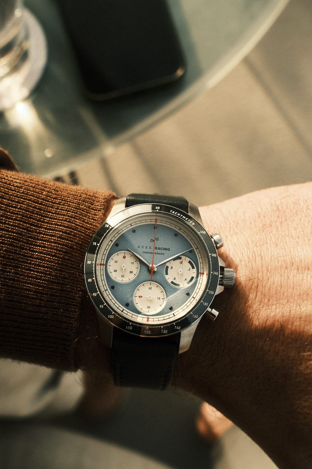 1960 Racing Chronograph, Steel / Sky Blue & Green
