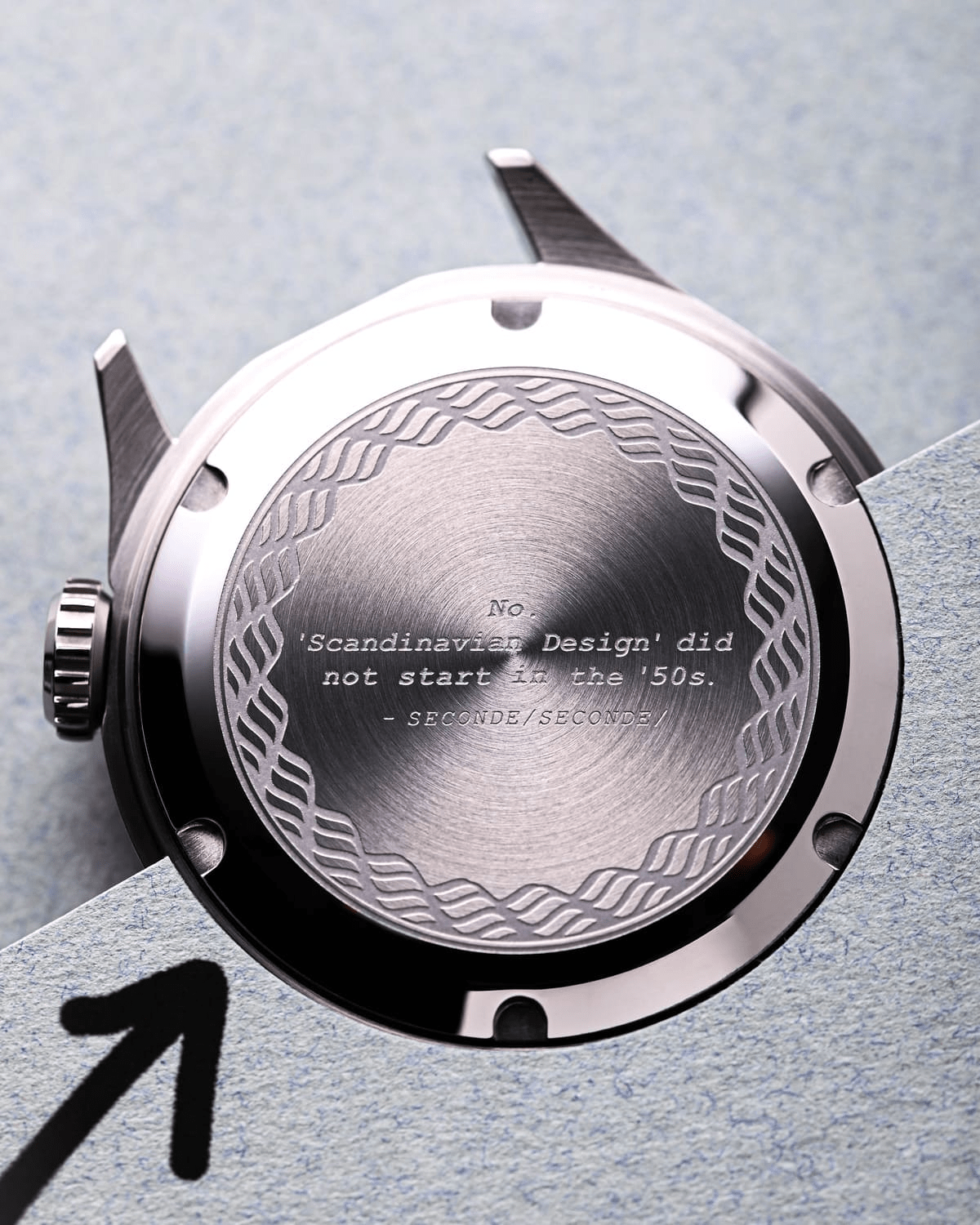 956 Marine Automatic, Seconde / Seconde by AV86 with engraved case back featuring a wave pattern and artist collaboration inscription
