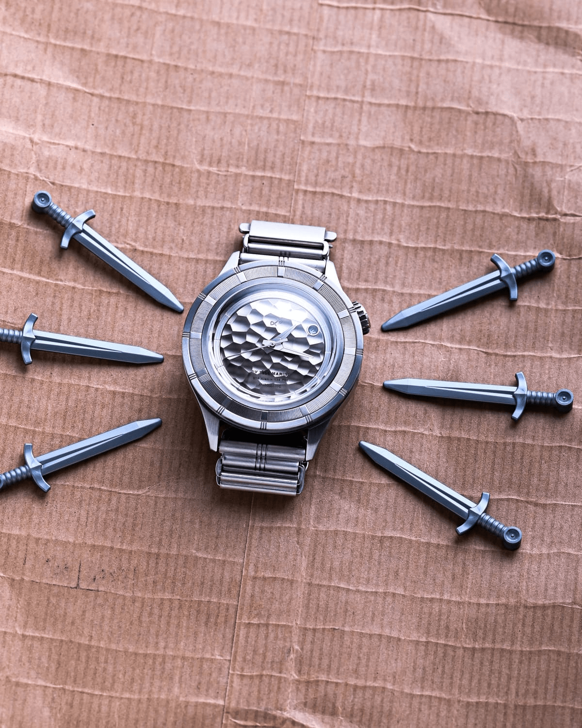 956 Marine Automatic, Seconde / Seconde by AV86 luxury automatic watch with textured dial, stainless steel case, and metal bracelet strap