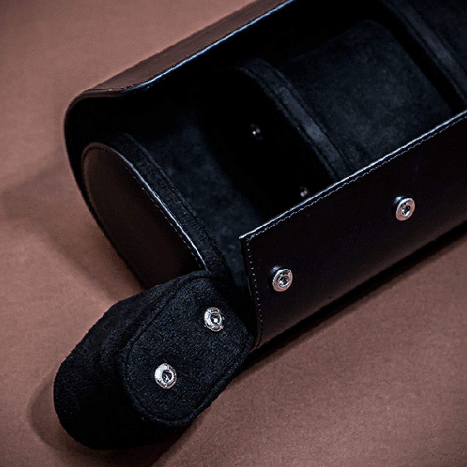 Watch Roll - Black by AV86 crafted in premium full grain leather with soft interior and secure snap closures for three watches