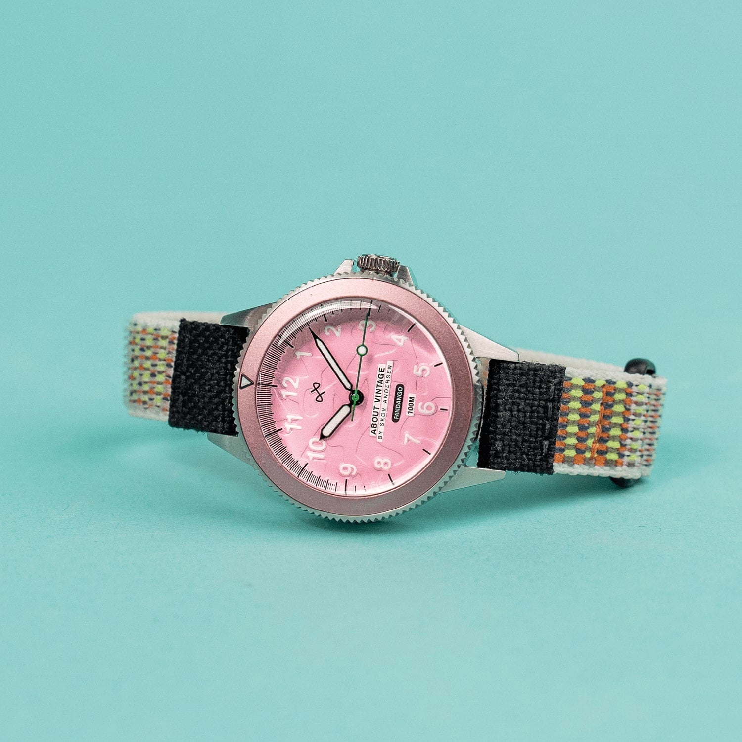 Fandango 'UMA', Pink / Pink by AV86 children's watch with luminous dial, easy velcro fabric strap, and durable stainless steel case