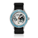 Earthrise WWF Partnership, Automatic / 2026 Edition by AV86 with Earth dial, blue bezel, and black woven strap.