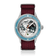 Earthrise WWF Partnership, Automatic / 2026 Edition by AV86 with blue bezel, Earth dial, and deep red fabric NATO strap.