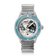 Earthrise WWF Partnership, Automatic / 2026 Edition by AV86 with silver stainless steel band, blue bezel, and Earth motif dial.