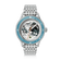 Earthrise WWF Partnership, Automatic / 2026 Edition by AV86 with stainless steel bracelet, light blue bezel, and Earth dial.