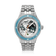 Earthrise WWF Partnership, Automatic / 2026 Edition by AV86 with marine blue bezel, Earth motif dial, and polished stainless steel bracelet.