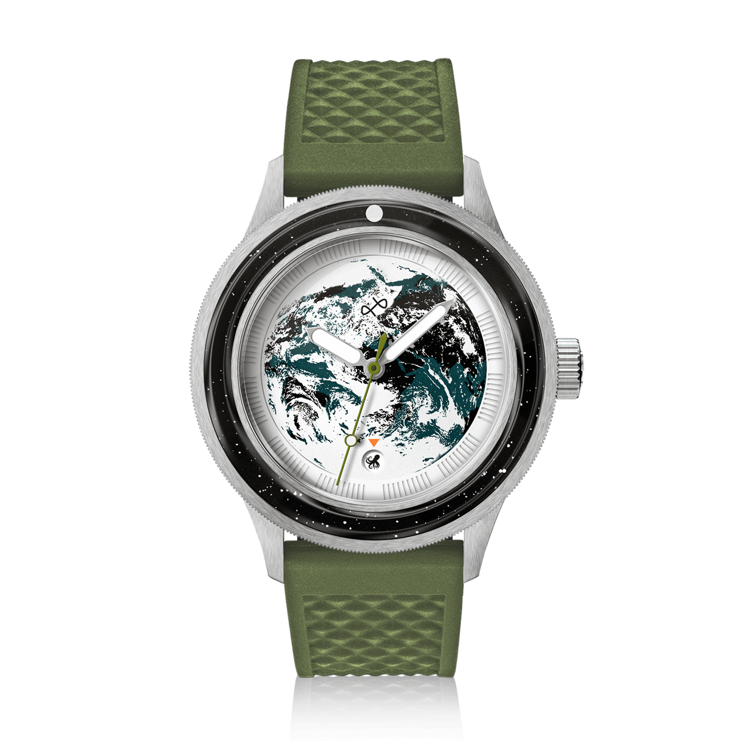 Earthrise WWF Partnership, Automatic / 2025 Edition by AV86 with automatic movement, sapphire crystal, and textured rubber strap
