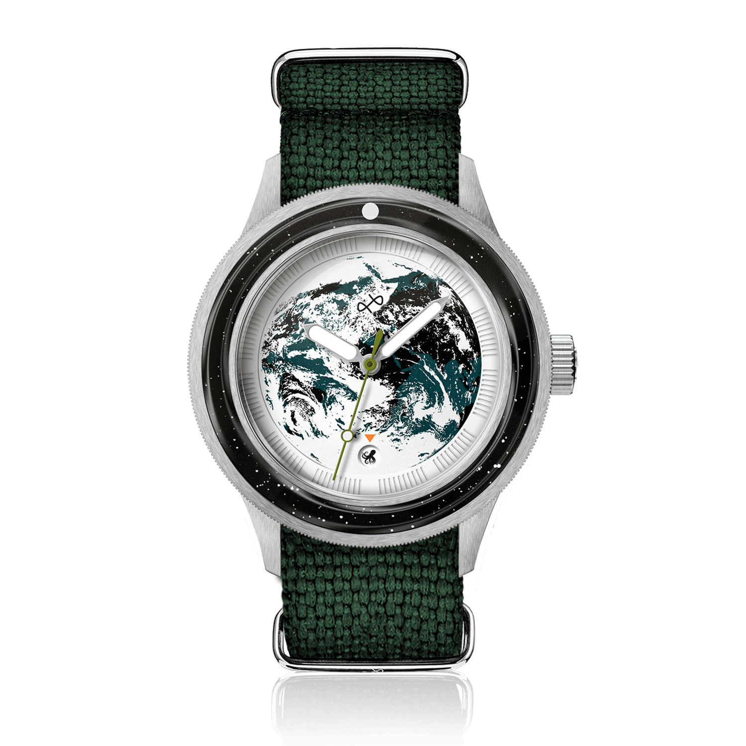 Earthrise WWF Partnership, Automatic / 2025 Edition by AV86 with sapphire crystal, automatic movement, and green textile strap