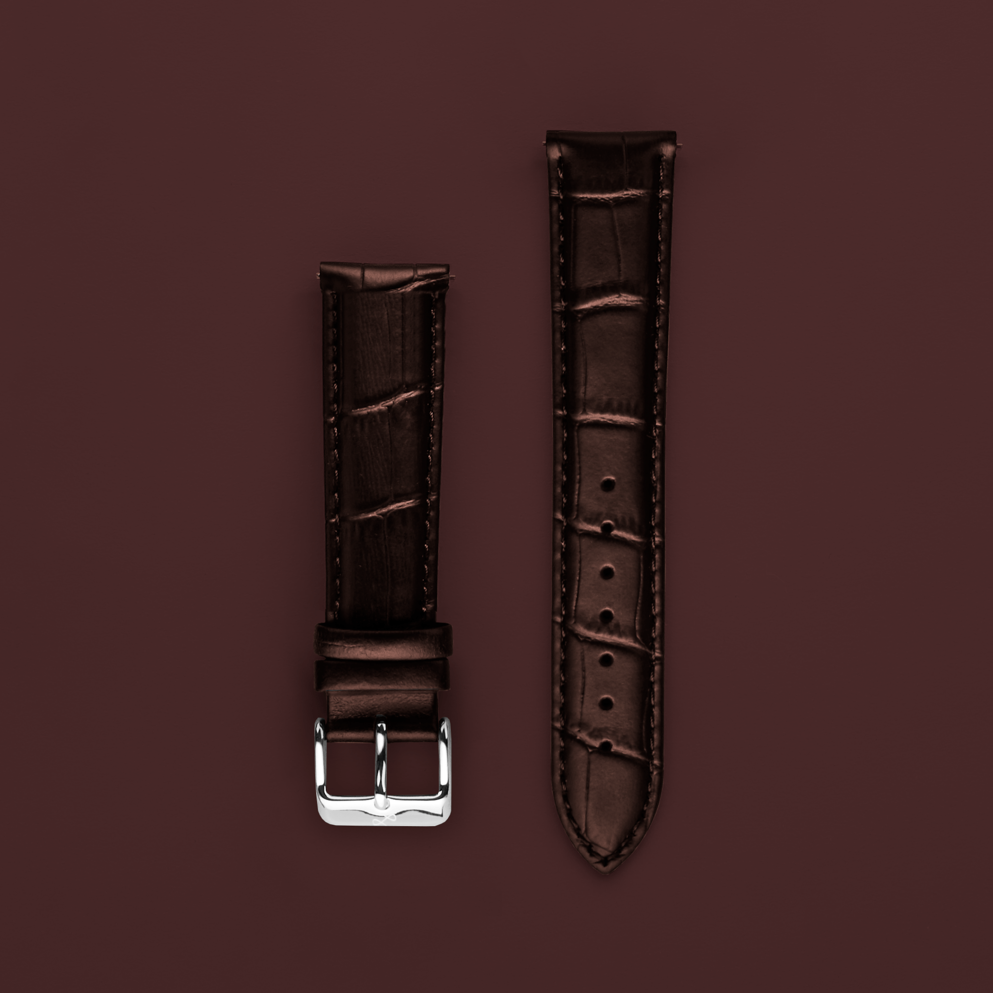 Leather - Brown Croco two-piece high-quality leather strap with stainless steel pin buckle by AV86 showcasing classic craftsmanship