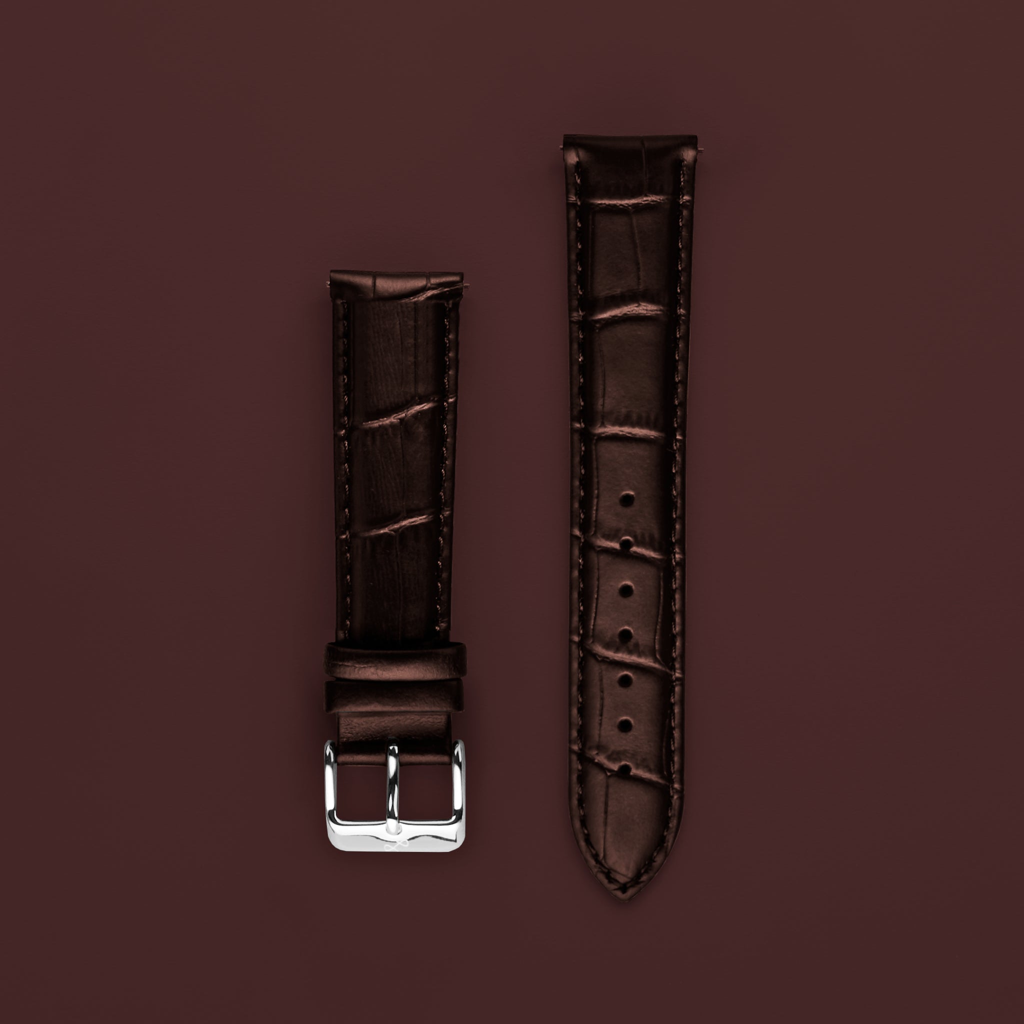 Leather - Brown Croco by AV86 high-quality two-piece leather strap with crocodile pattern and stainless steel pin buckle