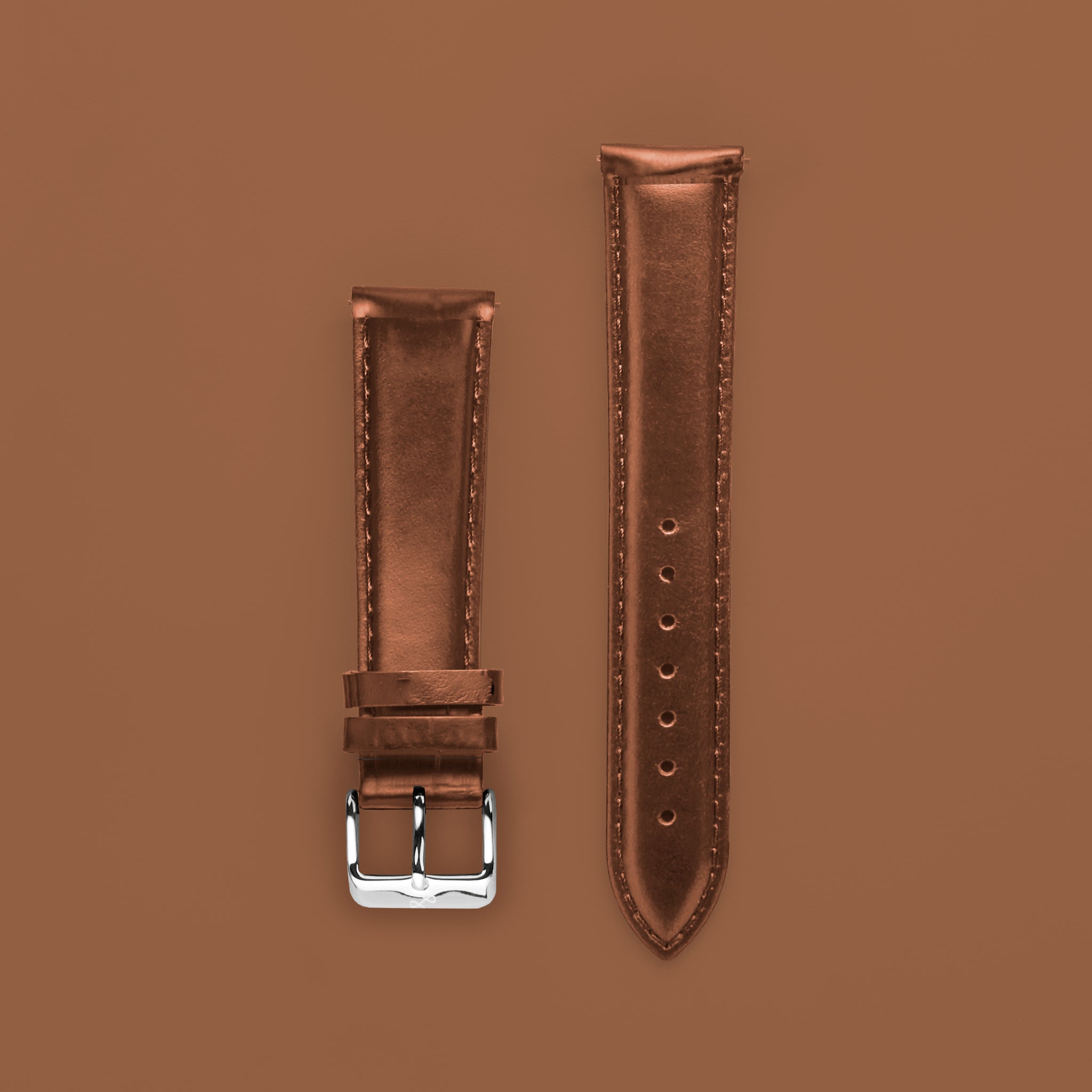 Leather - Brown by AV86 two-piece strap crafted from premium leather with engraved branding and polished pin buckle detail