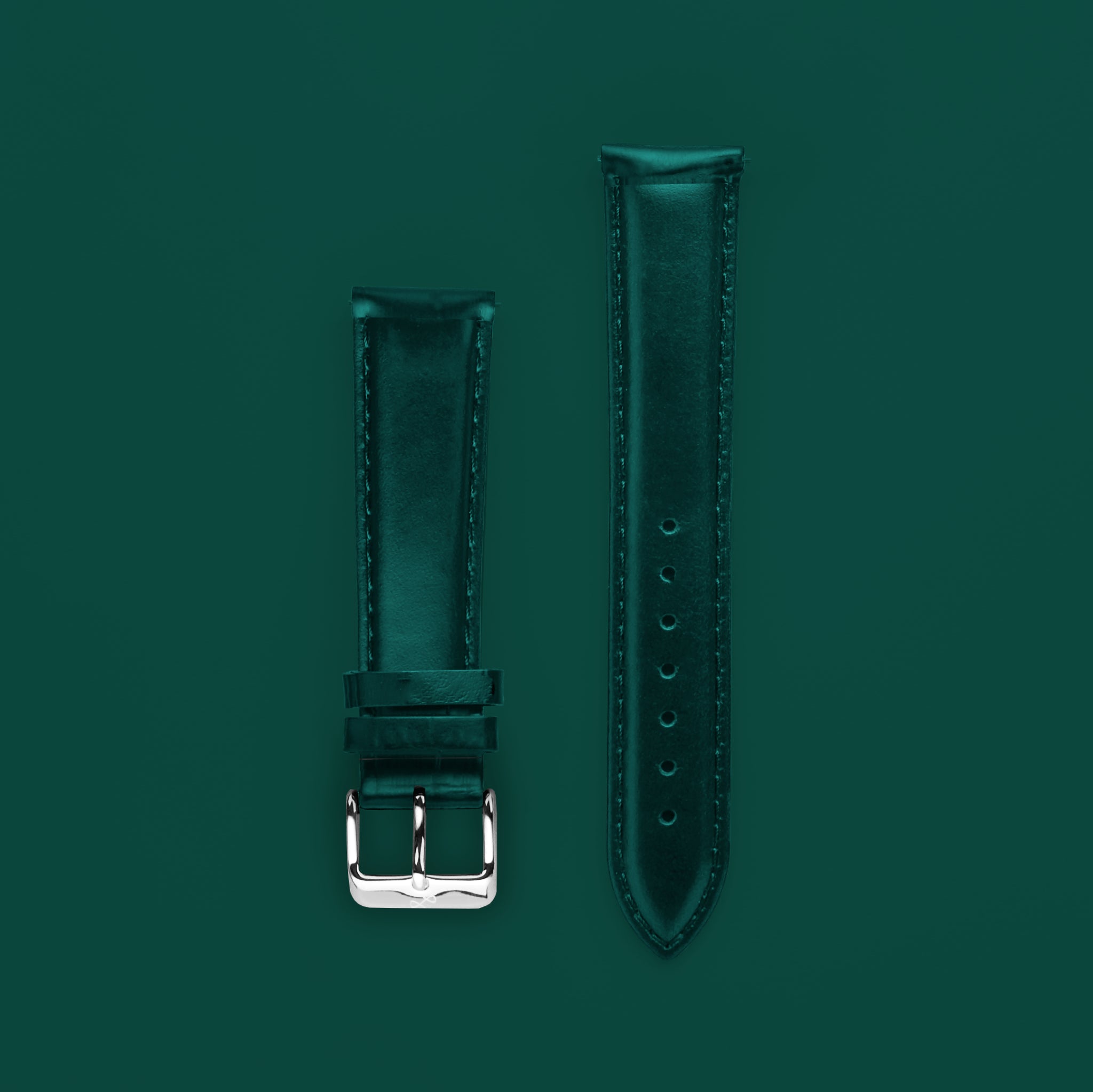 Leather - Dark Green high quality two-piece strap by AV86 with engraved branding and stainless steel pin buckle for luxury timepieces