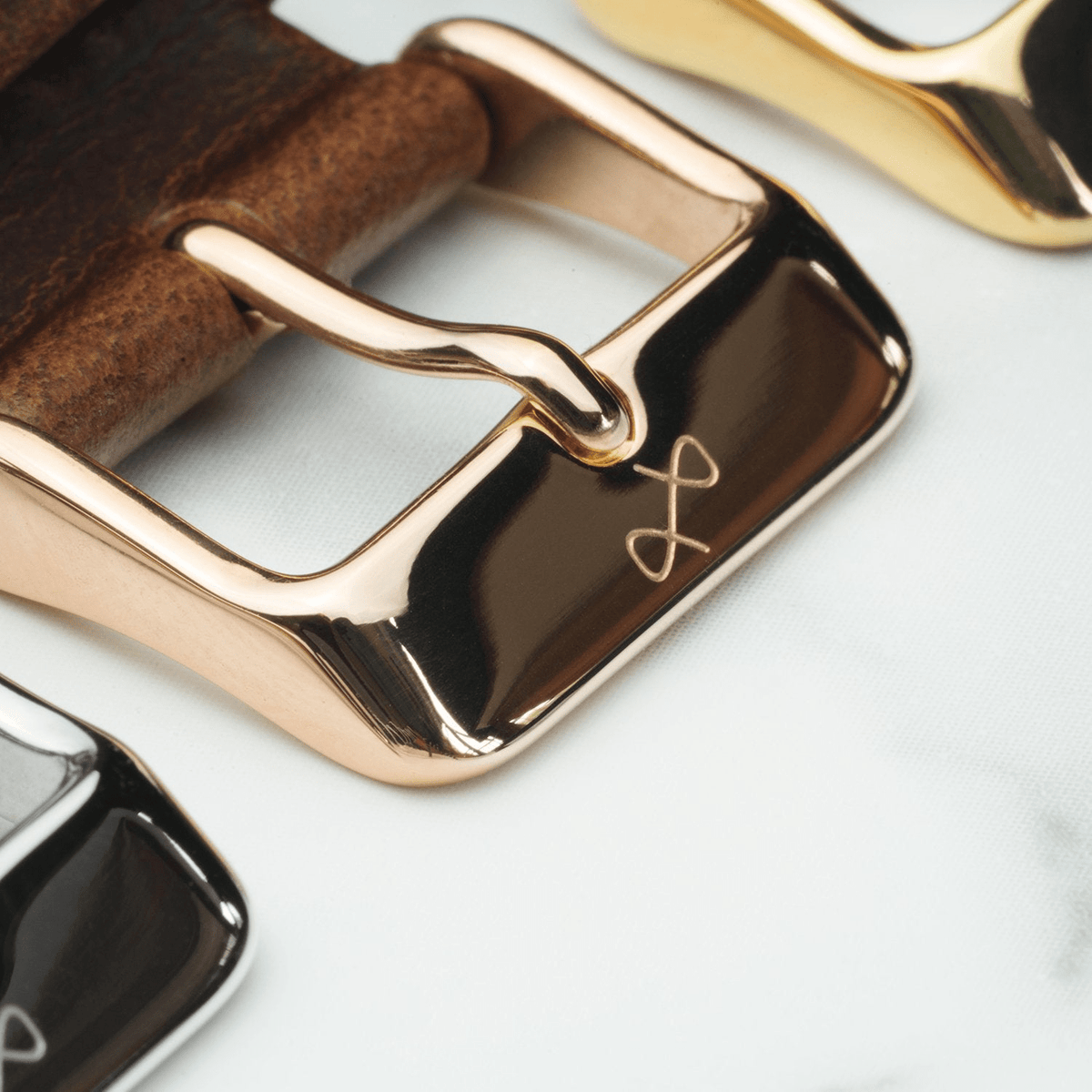 Suede - Blue by AV86 premium leather strap with engraved logo on polished rose gold plated pin buckle, two-piece design
