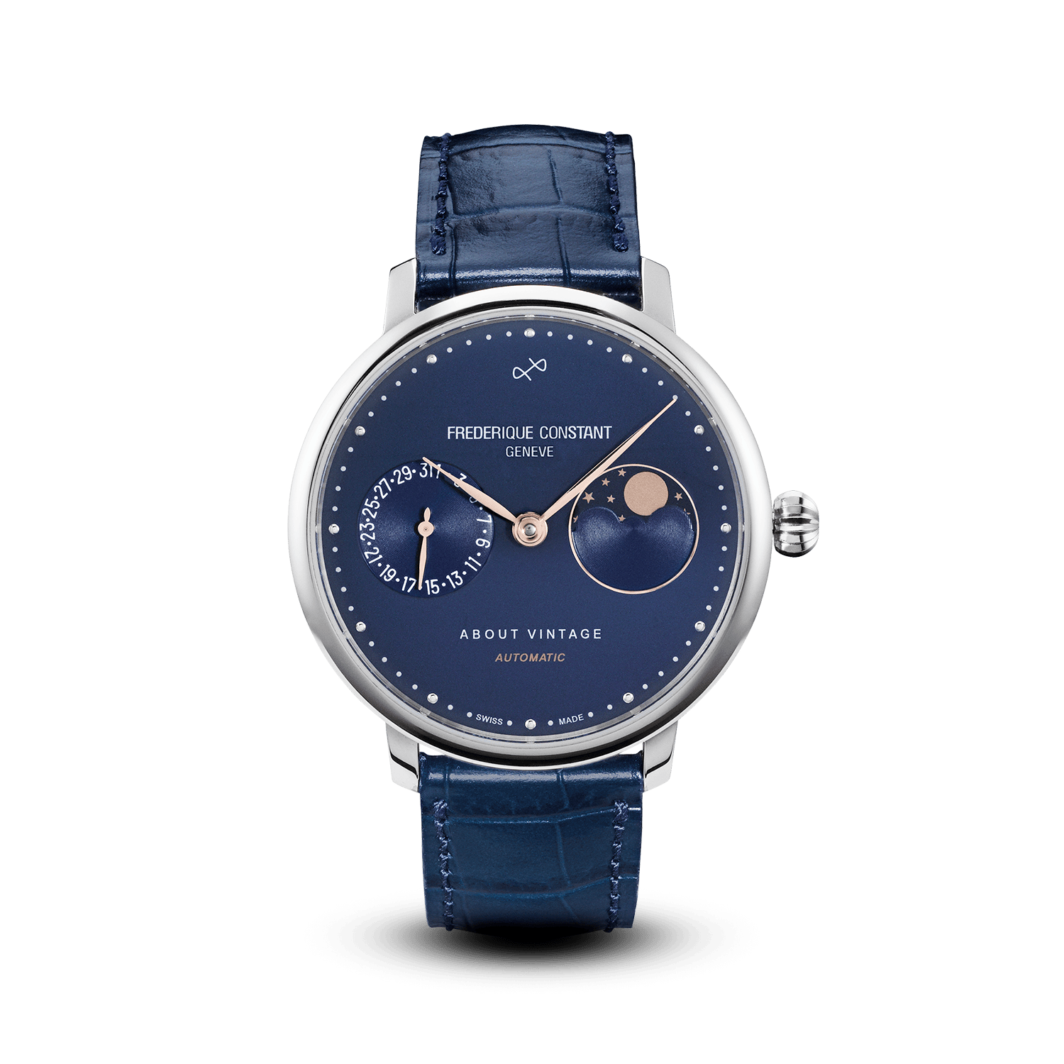 1988 Moonphase, Limited Edition by AV86 automatic moonphase watch with sapphire crystal, vintage-inspired dial, and blue leather strap
